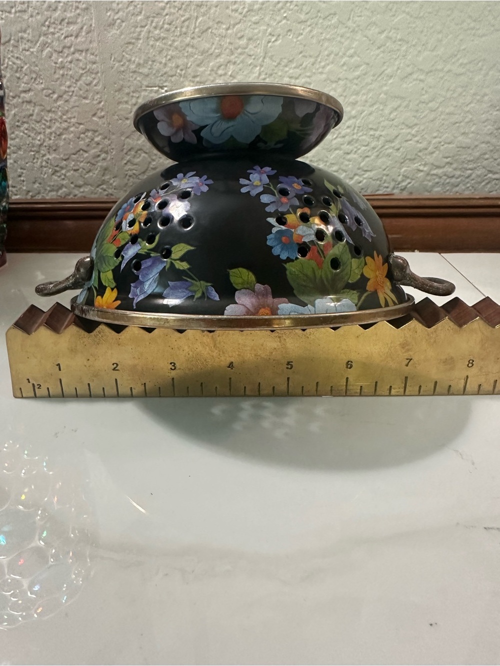 Small Vintage MacKenzie-Childs Black Flower market Colander